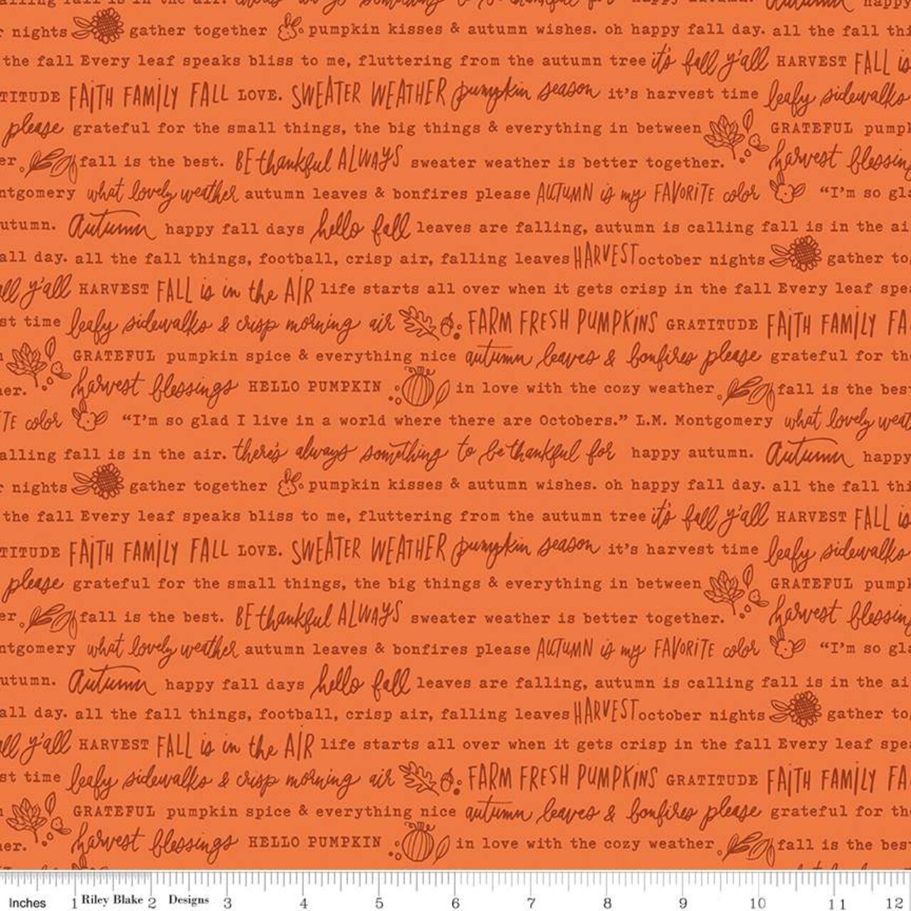 Fabric Riley Blake Orange Autumn Words Happy Fall Days by the Quarter Yard C16342-ORANGE